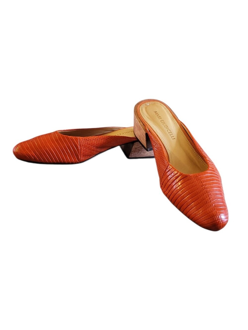 MARI GIUDICELLI Minimal Block Heel Lizard Leather Mules Slides Quiet Luxury